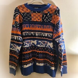 Reclaimed Vintage Crewneck Sweater - Blue, Orange, and White